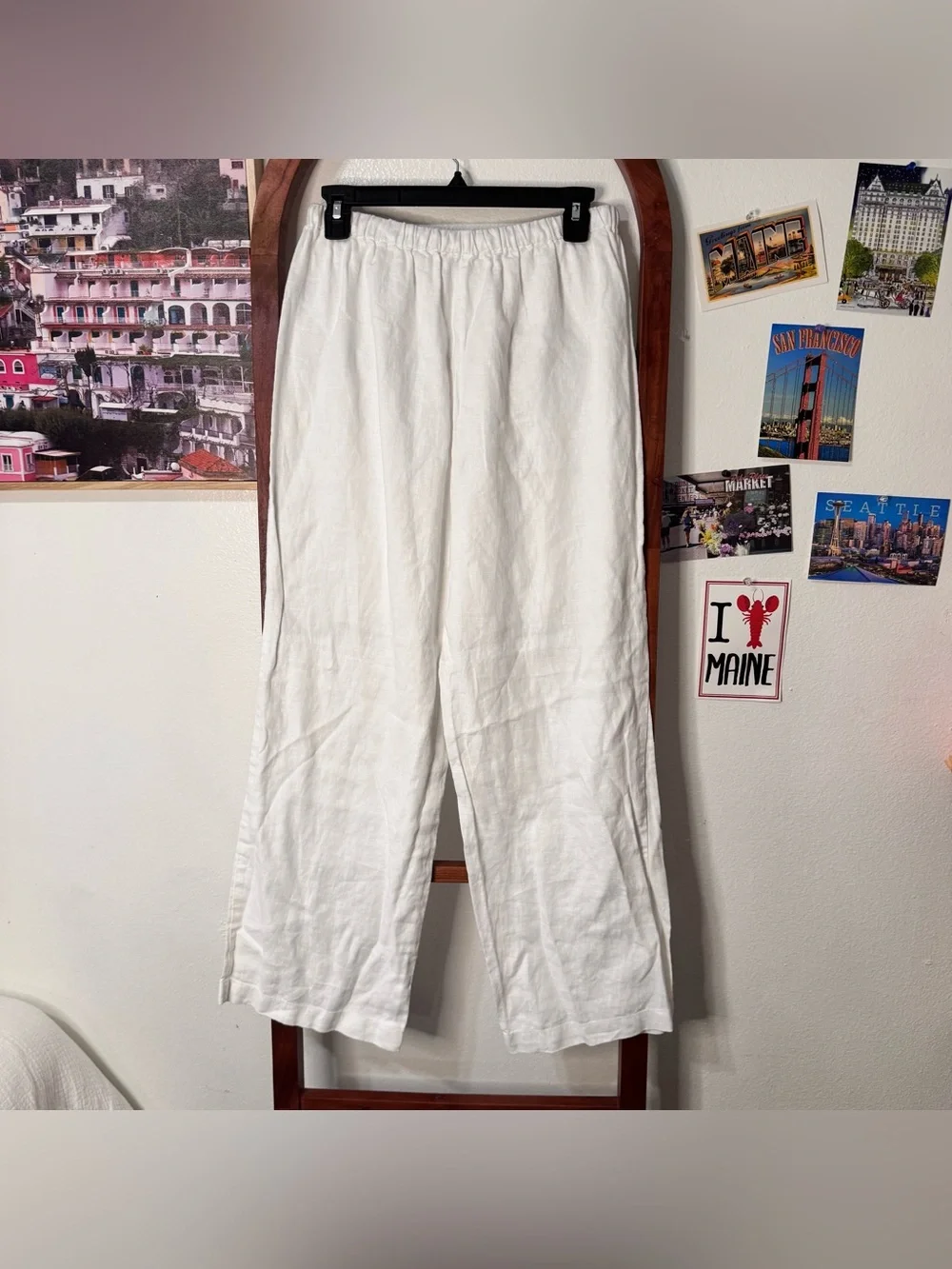 Reformation Olina White Linen Straight Leg Pants Petite Short Length